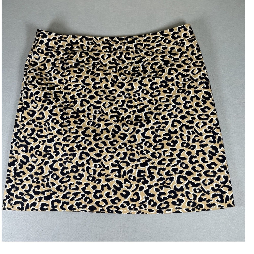 Talbots Womens SZ 14 Leopard Print Pencil Skirt Tan Black Classic Side Zip Lined